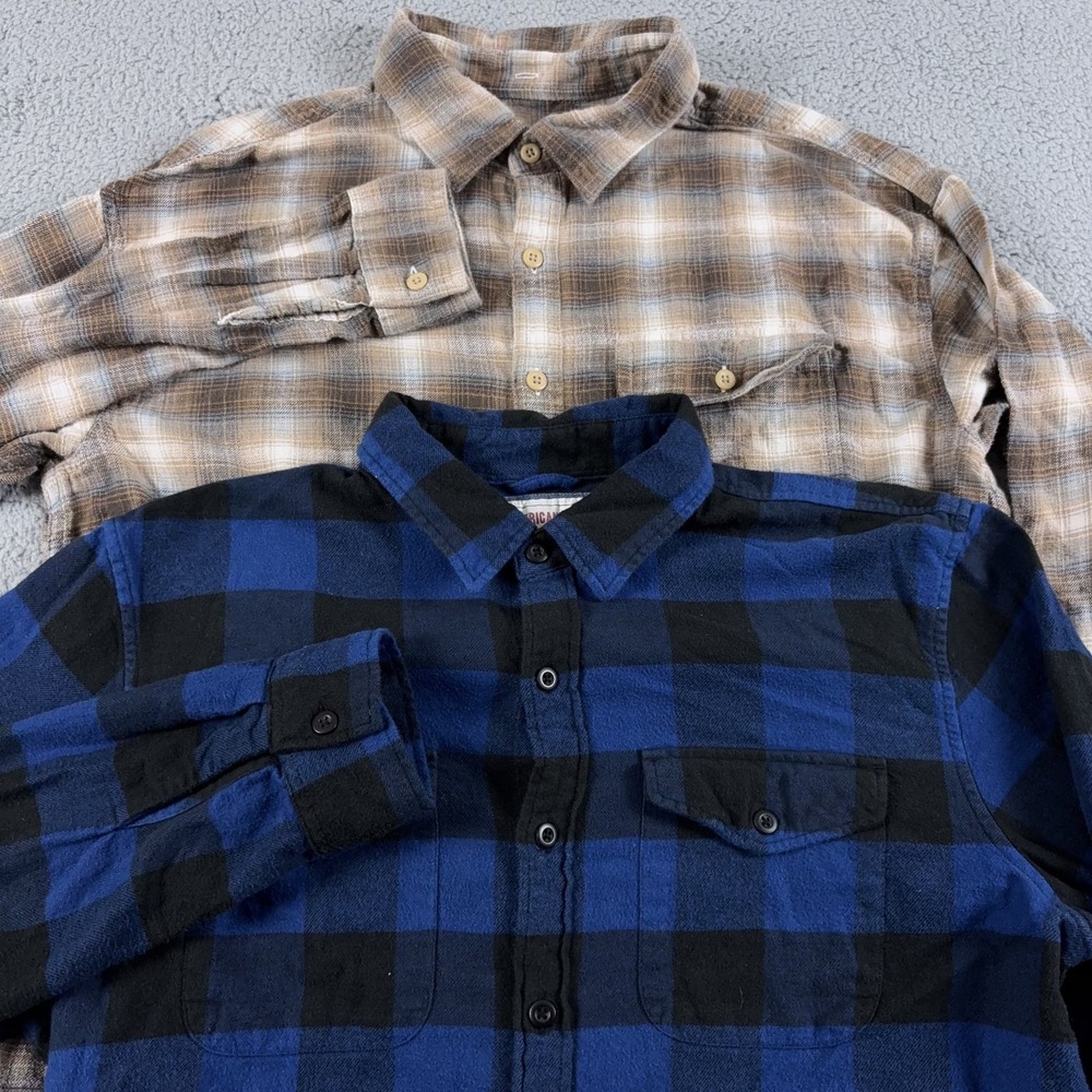 LOT OF 2 American Eagle Shirt Mens Large Plaid Flannel Super Soft Button Up Prep